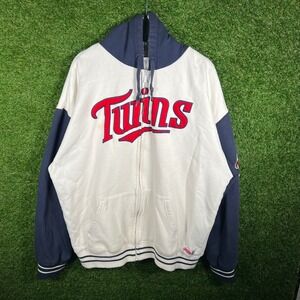 Stitches MLB Minnesota Twins Full Zip Hoodie Mens XL Cream Navy Blue Varsity